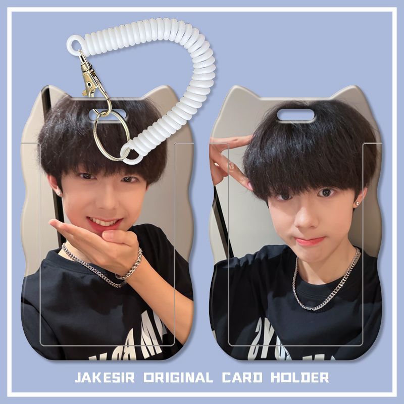 TEAMBOYS张嘉懿可爱学生滑盖猫耳朵卡套饭卡公交身份证套弹簧绳