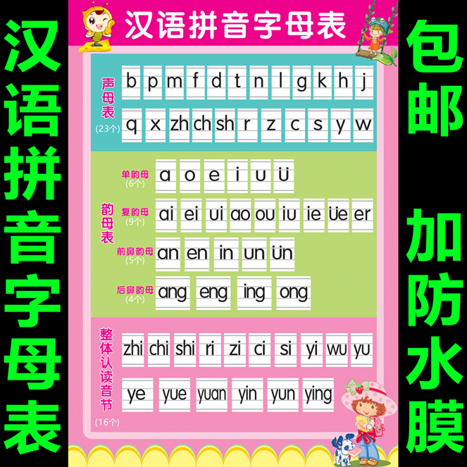 一年级汉语拼音挂图声母韵母字母表墙贴整体认读音节