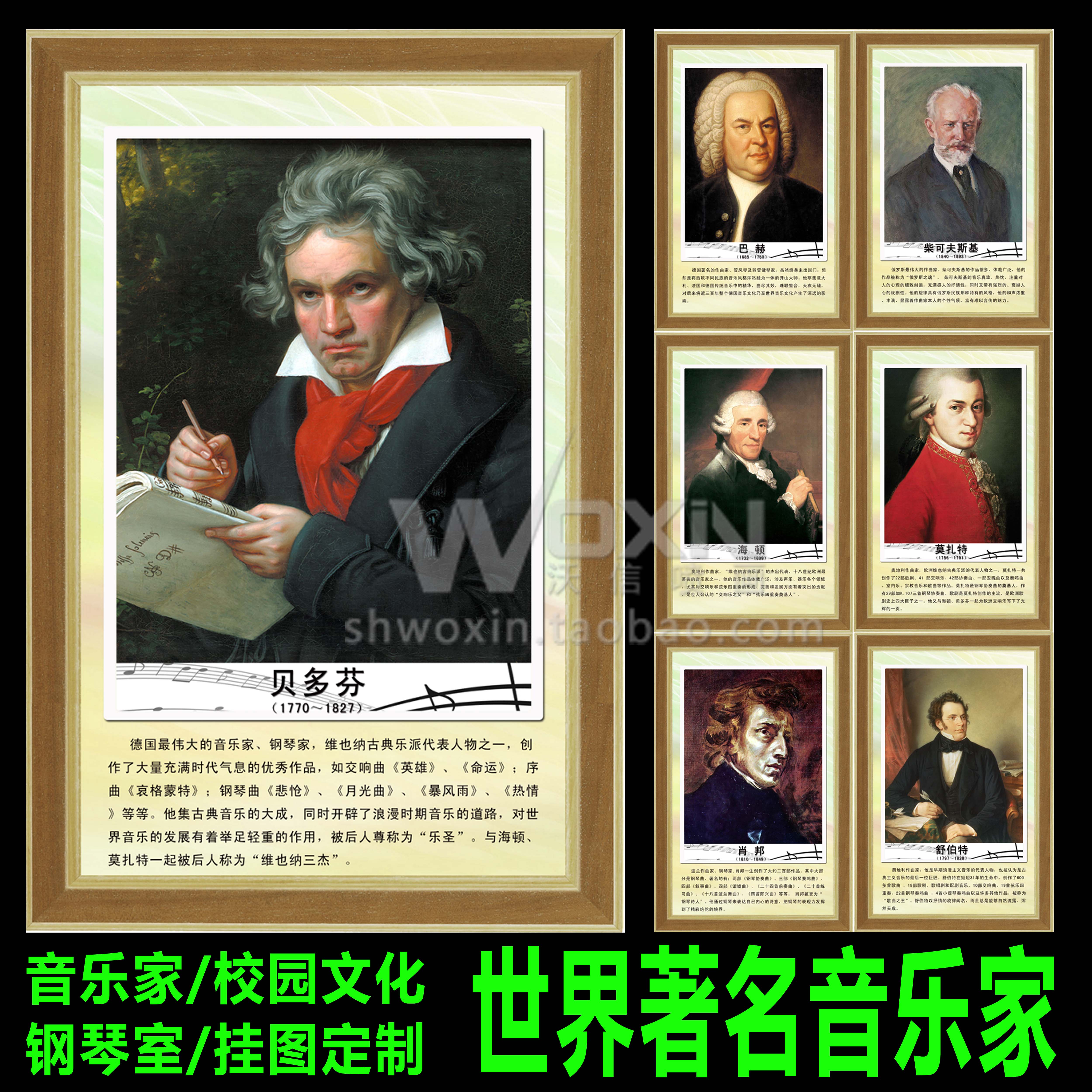 贝多芬肖邦莫扎特巴赫朗朗肖邦舒曼音乐家简介钢琴家装饰画挂图