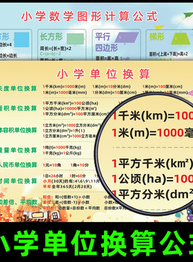 小学数学公式大全墙贴奥数单位换算表一到六年级计算公式汇总挂图