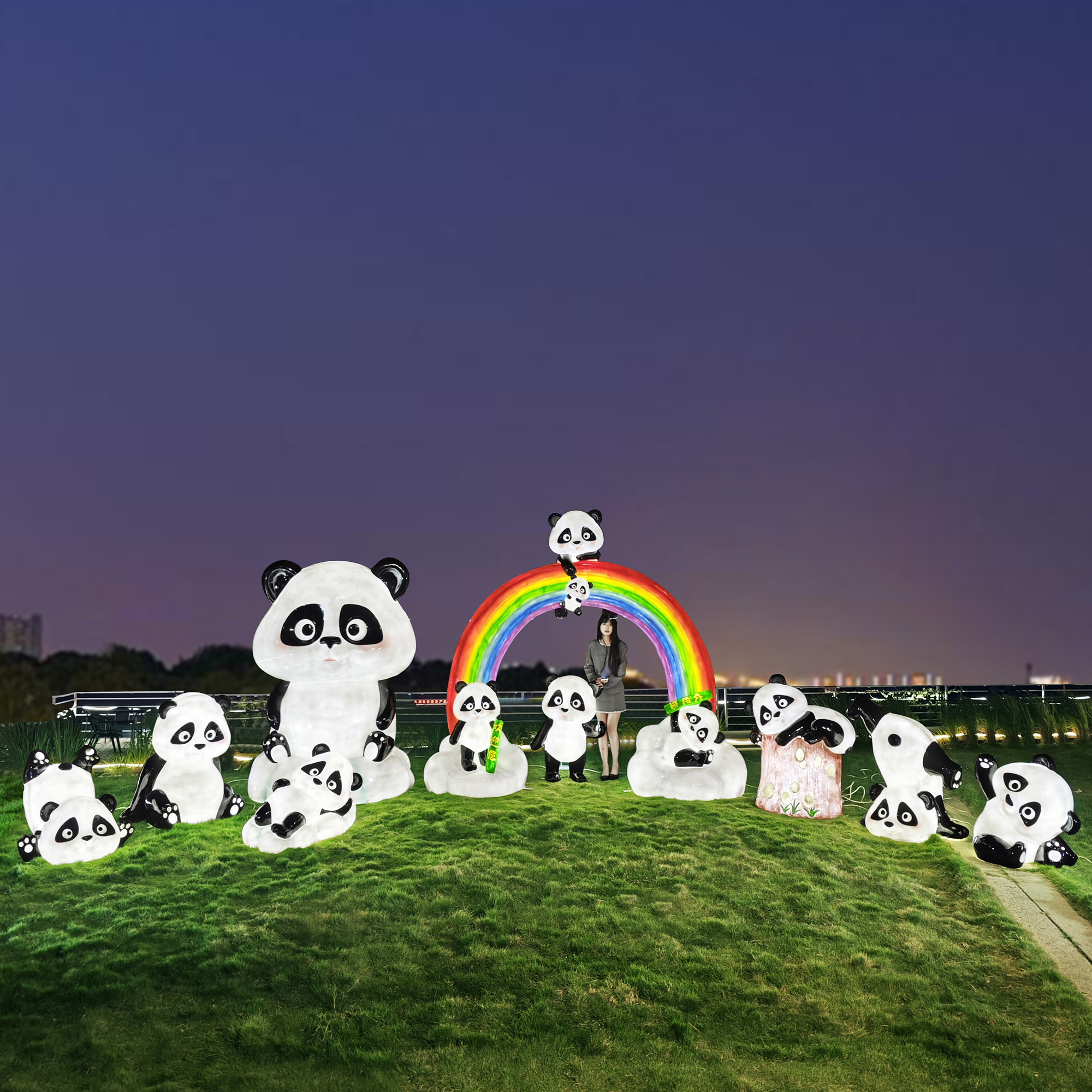 大型网红卡通发光熊猫雕塑