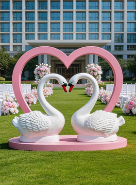 玻璃钢天鹅雕塑户外造景小区水池婚礼美陈大鹅园林景观落地大摆件