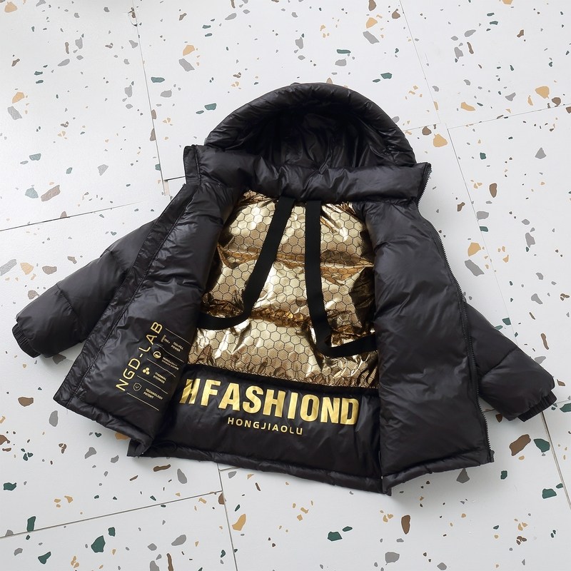 ins新款儿童黑金加厚羽绒棉服男女中大童短款面包服冬季洋气保暖
