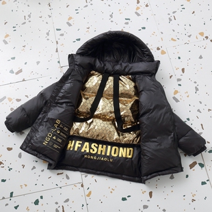 ins新款儿童黑金加厚羽绒棉服男女中大童短款面包服冬季洋气保暖