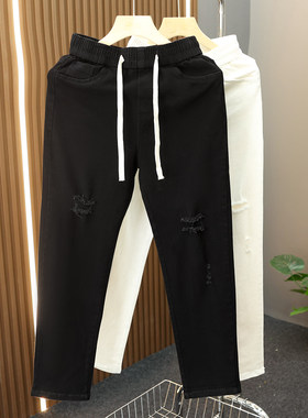 破洞休闲牛仔裤男潮流乞丐裤九分哈伦裤宽松痞帅百搭青年小脚裤子