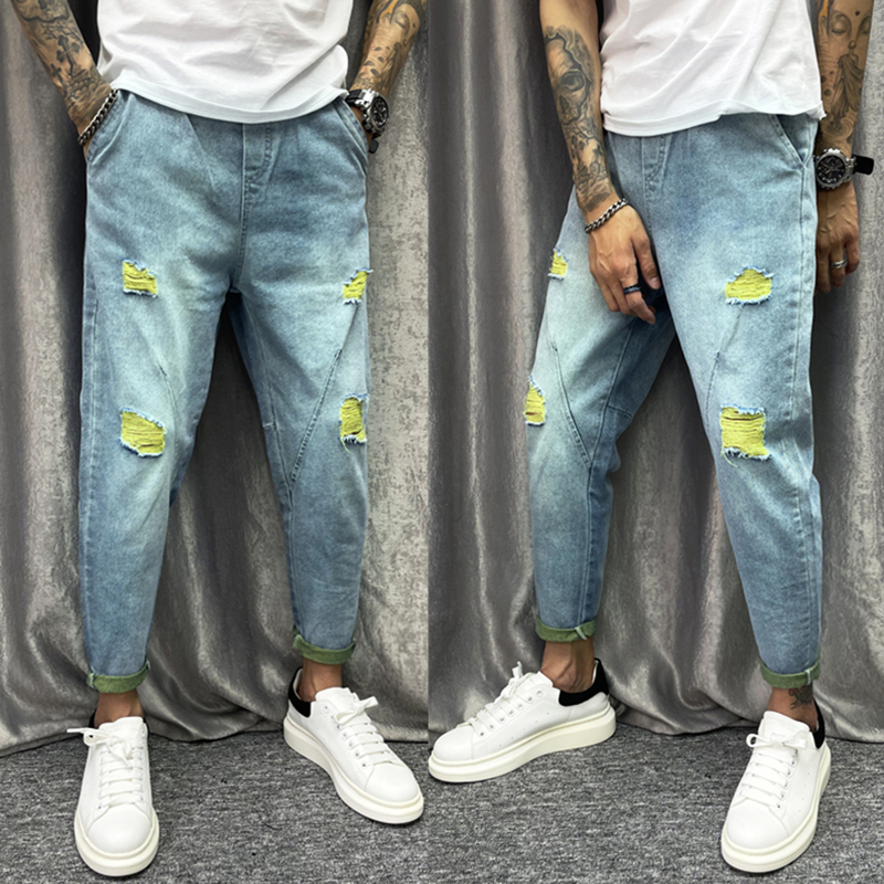 网红精神小伙夏季韩版潮流牛仔裤