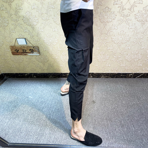 网红开叉九分小脚裤潮流显瘦裤子