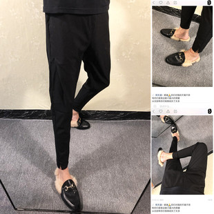 快手网红同款九分修身小脚哈伦裤潮社会人开叉裤子男显瘦小伙裤子