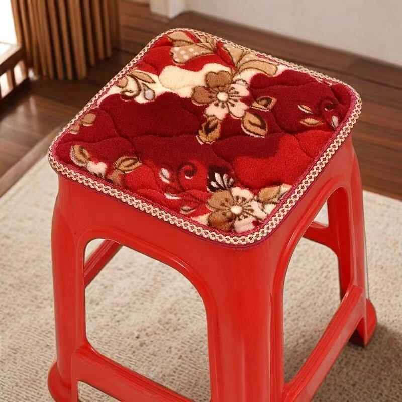 毛绒加厚坐垫30x30CM小凳子垫带绑绳小凳子垫幼儿园方形小凳子垫