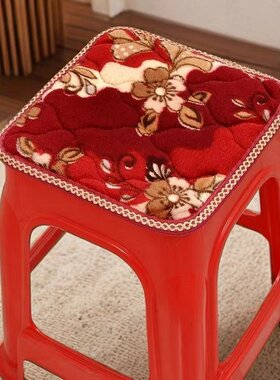 毛绒加厚坐垫30x30CM小凳子垫带绑绳小凳子垫幼儿园方形小凳子垫