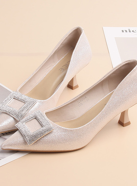 嘉俪多英伦单鞋女格利特浅口细高跟闪耀水钻优雅2025新款春季时尚