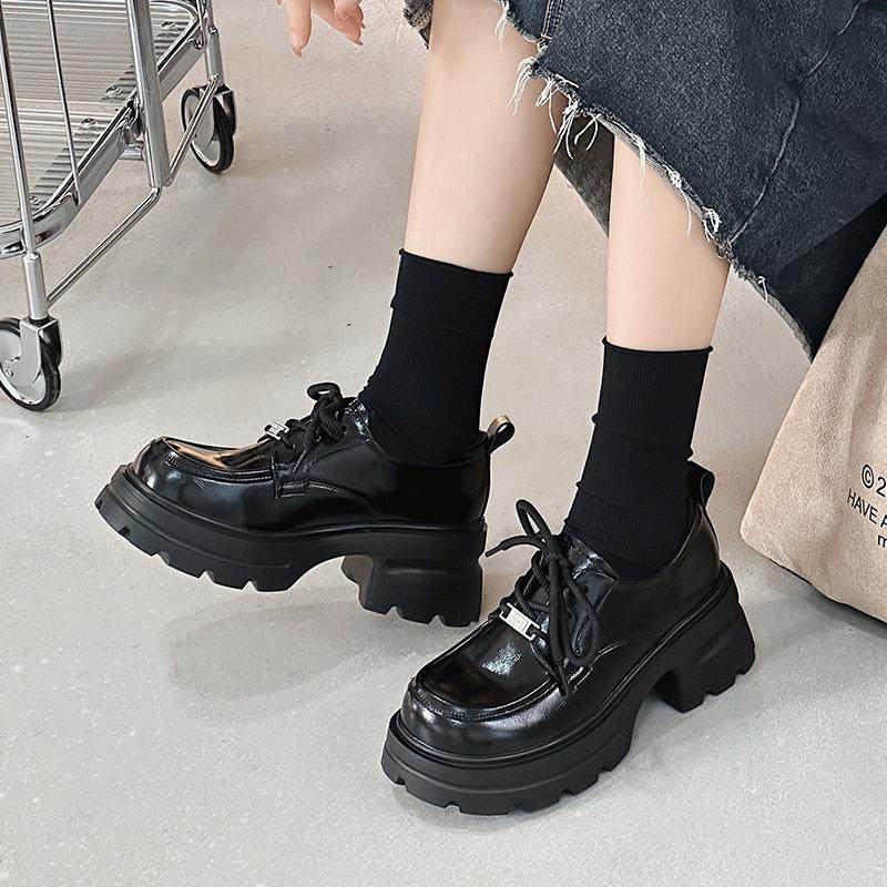 嘉俪多女欧美单鞋牛皮中口圆头粗跟乐福鞋系带2025新款春季时尚,女鞋,乐福鞋（豆豆鞋）,淘宝优惠券,粉丝福利购,淘宝优惠卷