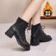 加绒2025新款 嘉俪多女鞋 英伦短靴马丁靴牛皮飞织粗跟系带拉链冬季