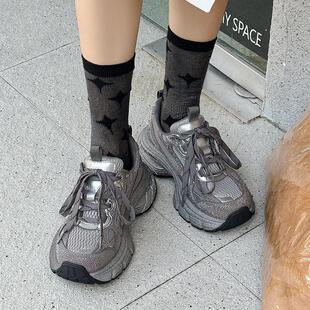 嘉俪多女休闲老爹鞋欧美TPU网松糕底圆头系带深口2025新款春季