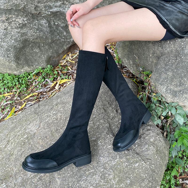 嘉俪多女鞋欧美高筒靴弹力PU