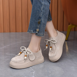 真皮勃肯鞋 子休闲厚底单鞋 女2025新款 百搭系带复古女鞋 秋季 袋鼠鞋