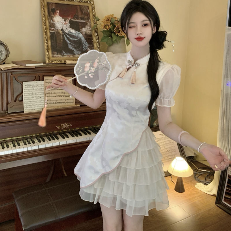 大码女装新中式国风旗袍短袖连衣裙夏季新款裙子小个子高级感女装