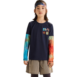 F吸湿速干男童长袖T恤春夏季2026新品女童假两件儿童打底衫运动服