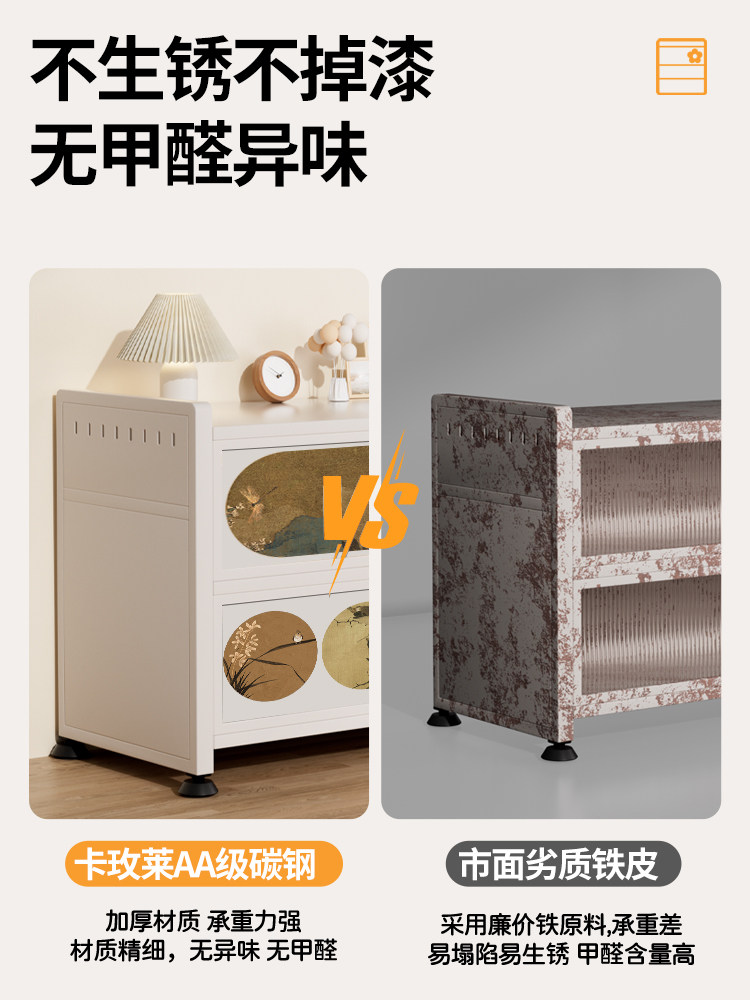 落地钢厨房多功能储物架防尘储物架三层柜多层家用储物柜储物柜