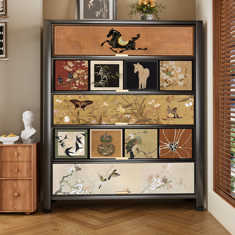 钢制中古风入户门口鞋柜家用玄关收纳柜楼道口鞋架储物柜一体靠墙