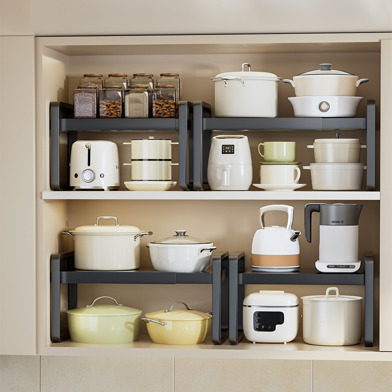 可伸缩厨房置物架多层锅架