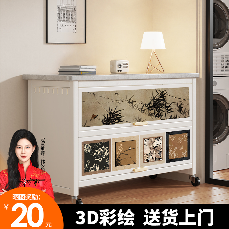 鋼制廚房落地多功能儲(chǔ)物柜巖板三層柜防塵家用置物架一體靠墻櫥柜