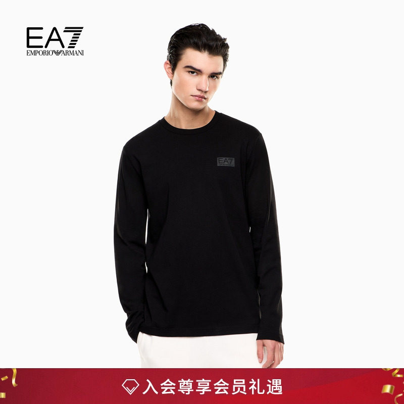 EA7/阿玛尼男士纯棉圆领长袖T恤