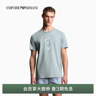 圆领短袖 EMPORIO 印花纯棉沙滩T恤 男士 新款 ARMANI 阿玛尼26年夏季