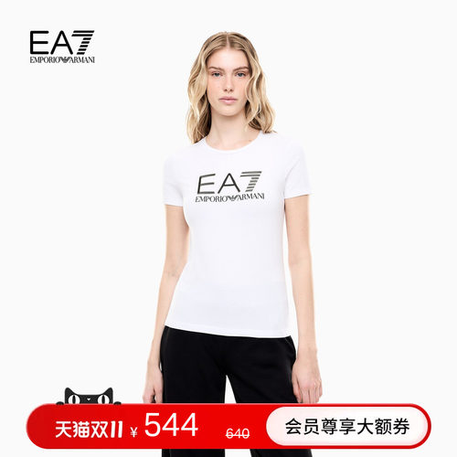 EA7/阿玛尼女士圆领短袖印花T恤
