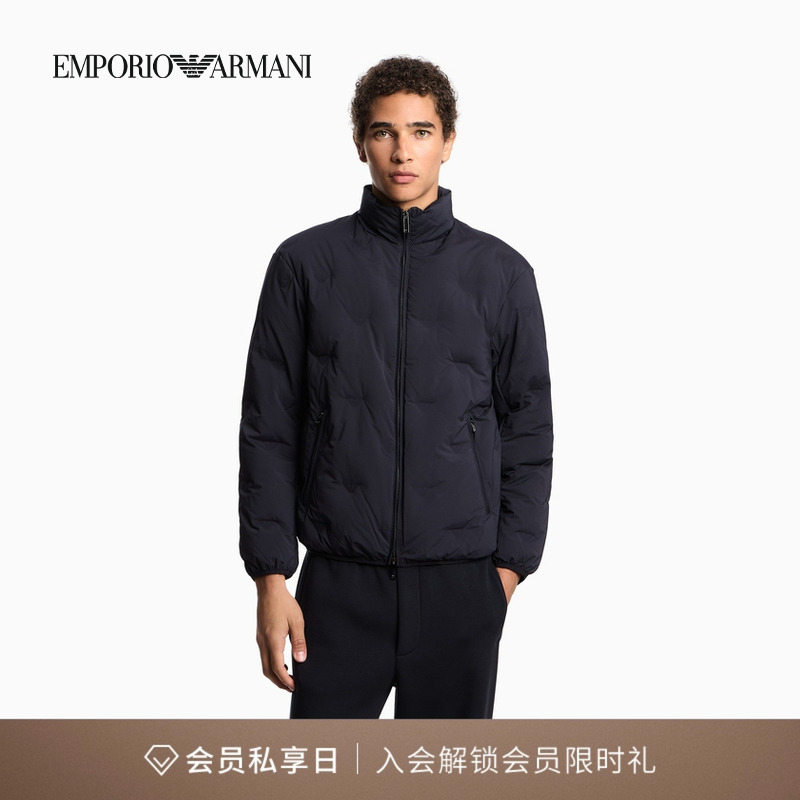 阿玛尼男士立领鹰标拉链羽绒服