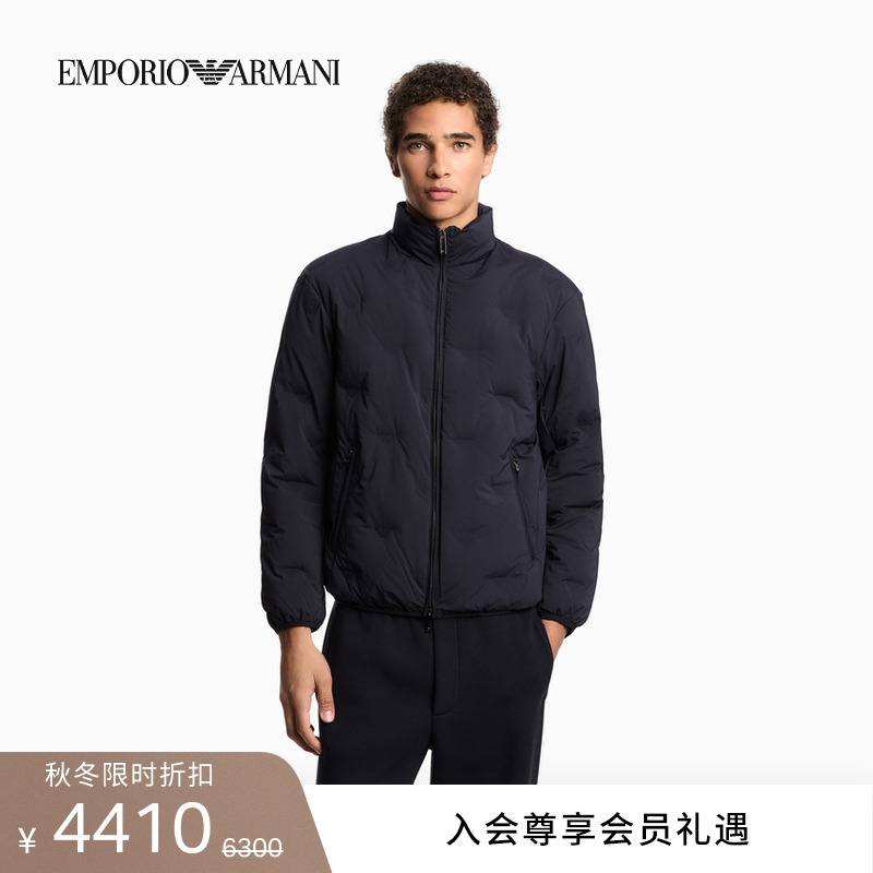 阿玛尼男士立领鹰标拉链羽绒服