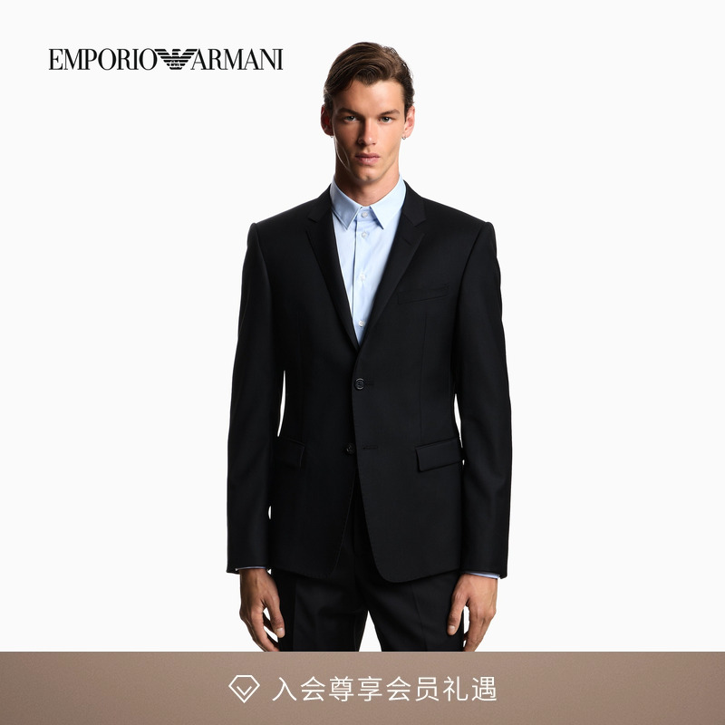 阿玛尼男全绵羊毛平驳领西装外套