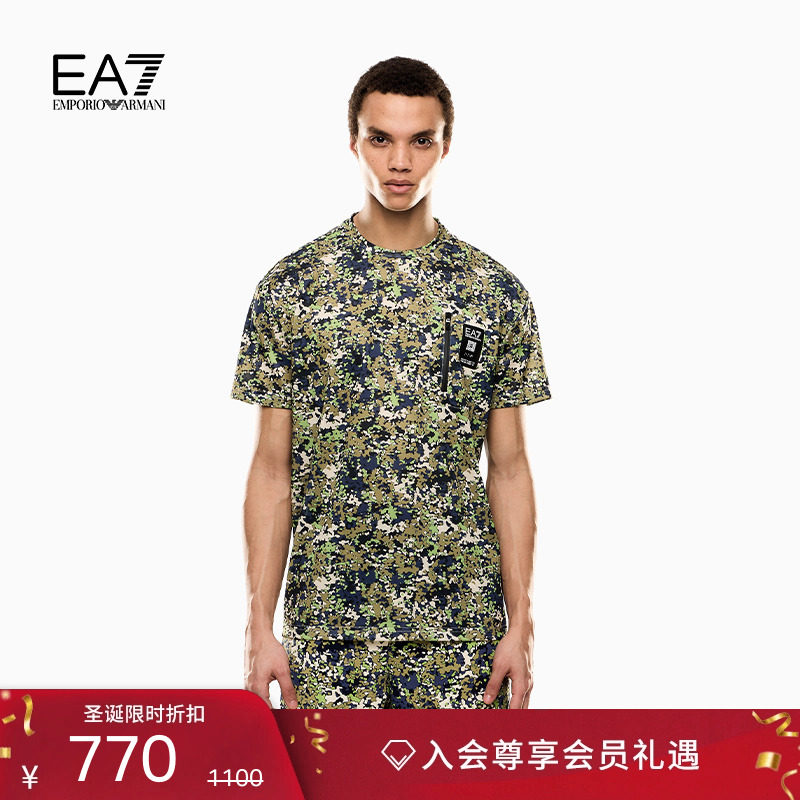 EA7/阿玛尼男士宽松短袖印花T恤