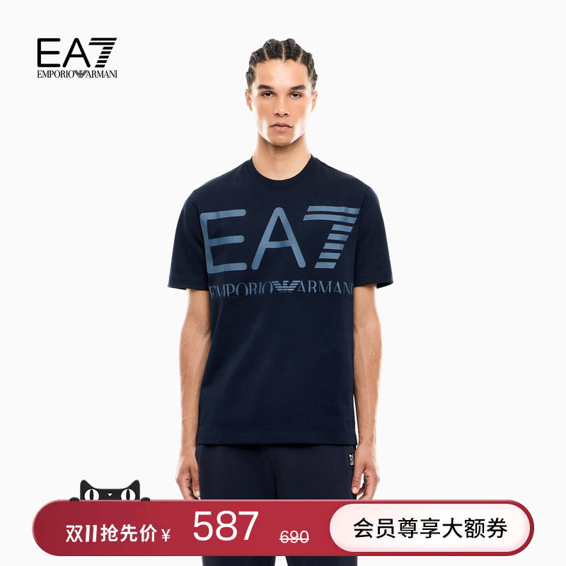 EMPORIO ARMANI/阿玛尼EA7/秋冬新款男士圆领短袖印花正肩纯棉T恤