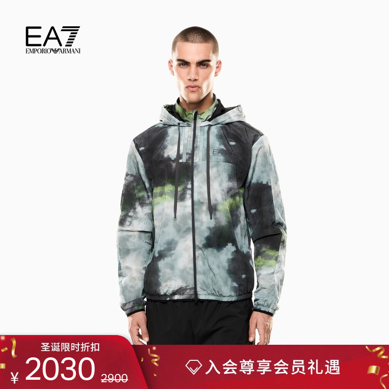 EA7/阿玛尼男士连帽拉链印花夹克