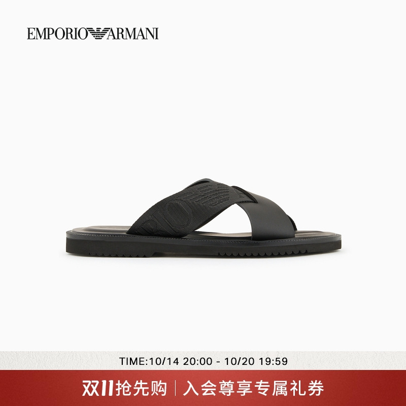 阿玛尼男士交叉袢带平底休闲凉鞋