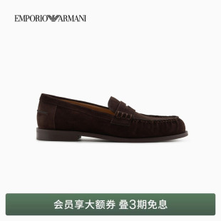 商务磨毛牛皮剖层革复古休闲乐福鞋 阿玛尼男士 ARMANI EMPORIO