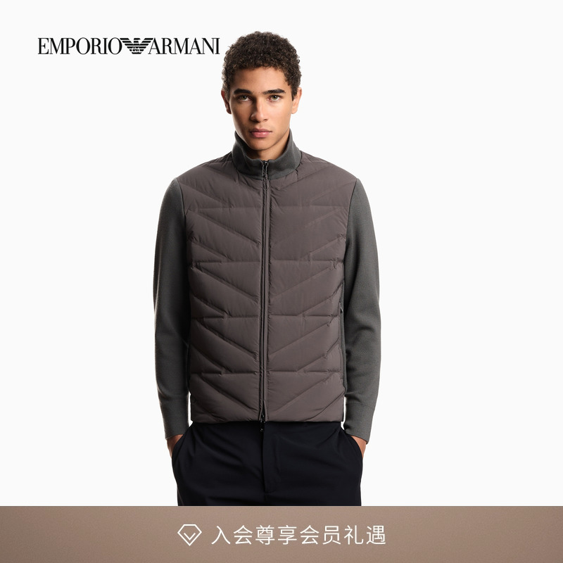 阿玛尼男士立领假两件拉链羽绒服