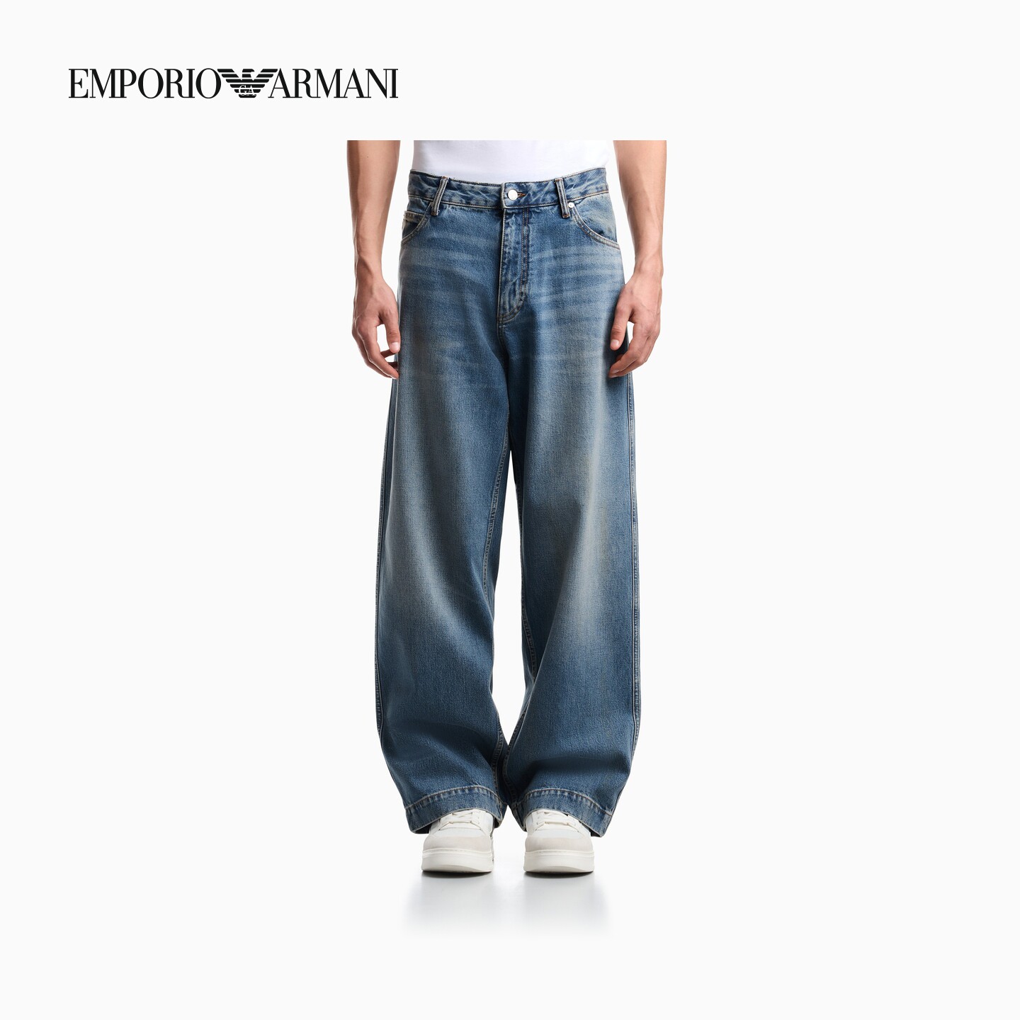 EMPORIO ARMANI/阿玛尼26年夏季新款男士宽松阔腿水洗中腰牛仔裤