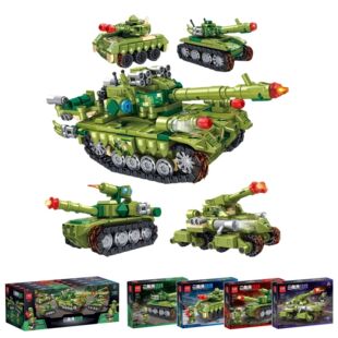 军事坦克车模型小颗粒拼装 拼插男孩益智儿童玩具生日礼物 积木组装