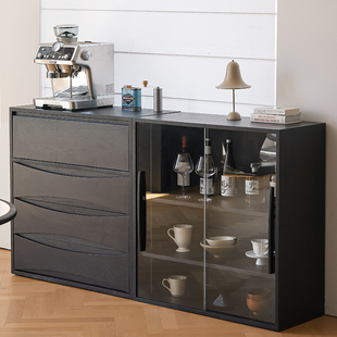 几宿家具实木书柜中古风带玻璃门模块化自由组合柜家用客厅展示柜