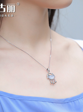 如意锁S925银锁包潮女长命锁吊坠成人白水晶项链大人民族风银链子