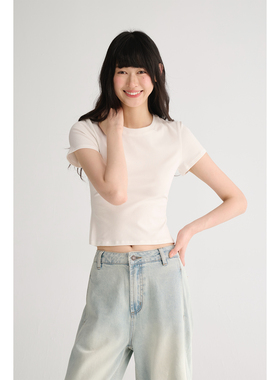 MAISON CECILE基础bi入/夏季修身短款百搭显瘦显比例圆领T恤上衣