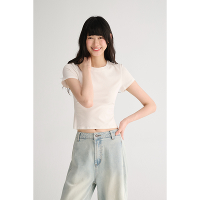 MAISON CECILE基础bi入/夏季修身短款百搭显瘦显比例圆领T恤上衣