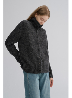 MAISON CECILE 定纺限量羊毛混纺软糯绒感松弛立领慵懒感毛衣开衫