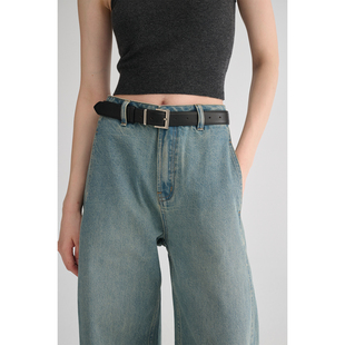 MAISON 复古简约双面牛皮实用百搭做旧银扣真皮皮带 CECILE