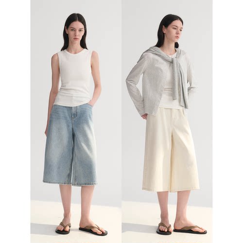 MC两色|夏日休闲时髦宽松直筒百搭显瘦六分牛仔裤MAISON CECILE