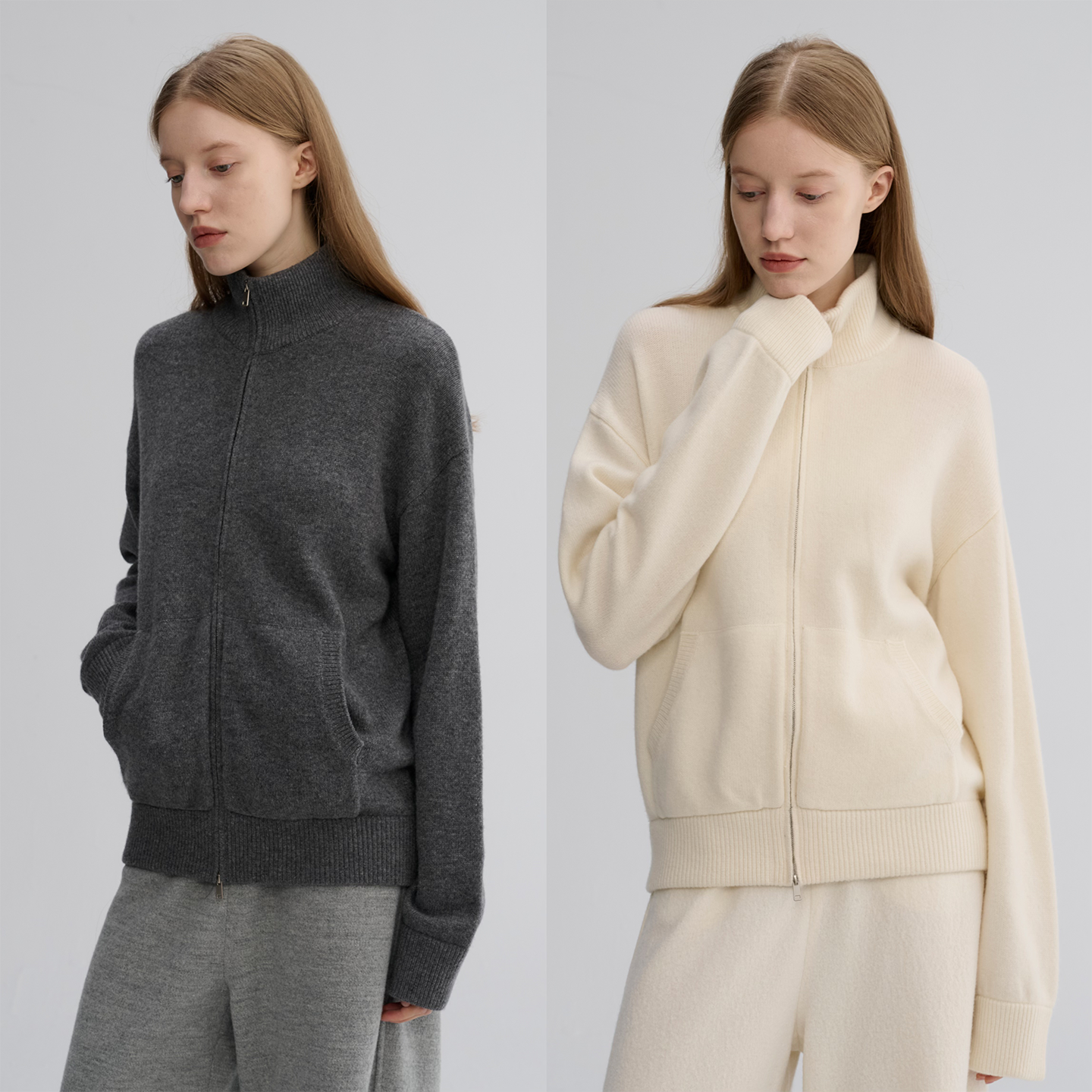 MAISON CECILE 两色|羊毛厚织极简立领通勤保暖百搭拉链针织外套