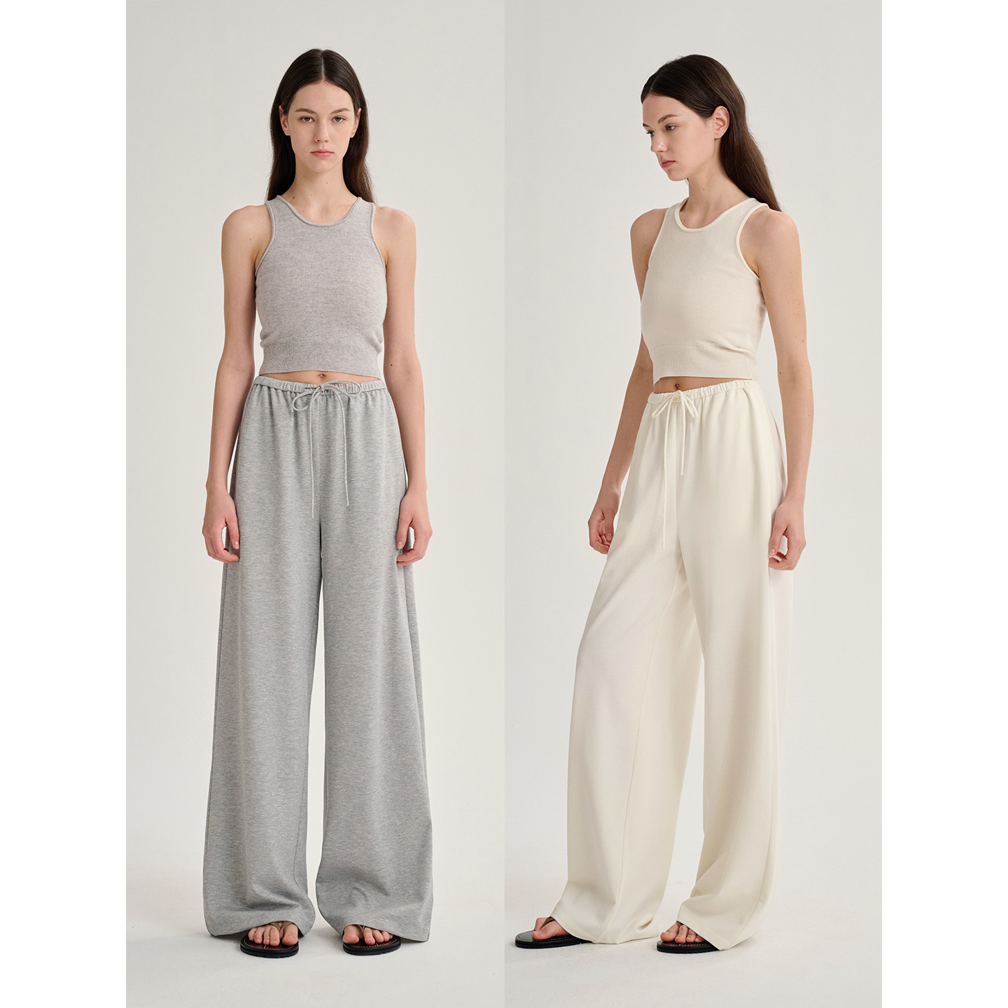 MAISON CECILE 三色/宽松休闲慵懒垂感显瘦松紧腰抽绳直筒裤