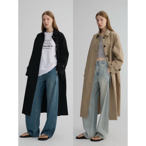 MAISON CECILE 两色|春季亚麻匹马棉松弛廓形翻领单排扣风衣外套